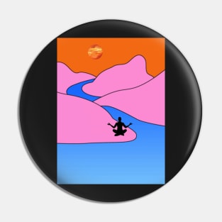 Animated Yoga Mountains Sun and River Graphic Pin