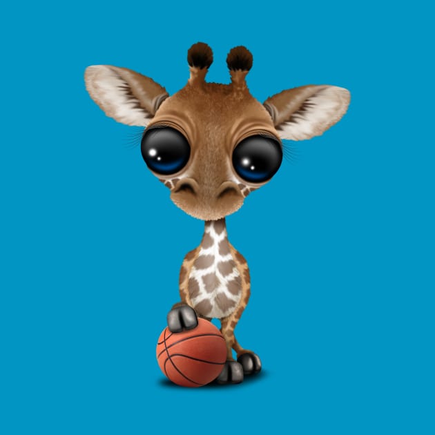 Cute Baby Giraffe Playing With Basketball by jeffbartels