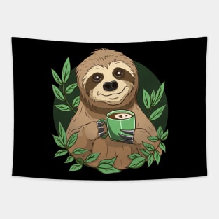 Cute Sloth With Coffee Tapestry