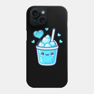 Cute Kawaii Blue Lagoon Cocktail Drink with Ice and Hearts | Cute Kawaii Design Phone Case
