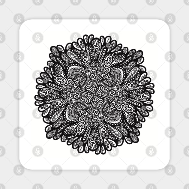 Loopy Loop Mandala - Intricate Black and White Digital Illustration - Vibrant and Eye-catching Design for printing on t-shirts, wall art, pillows, phone cases, mugs, tote bags, notebooks and more Magnet by cherdoodles