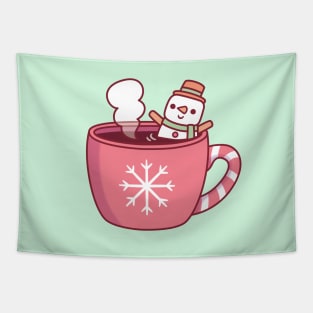 Cute Christmas Coffee Drink Snowman Marshmallow Tapestry