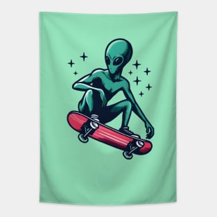 Skate into the Unknown: Whimsical Alien Skateboard Art Prints for an Otherworldly Ride! Tapestry