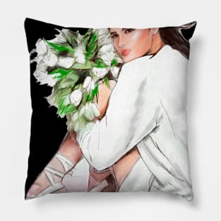 Brunette bride with excitement in her eyes Pillow