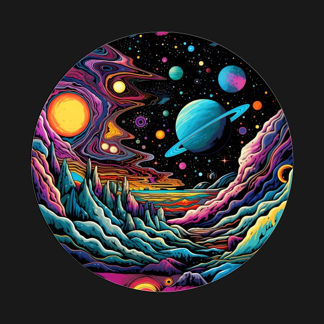 Surrealist space artwork with planets by Unelmoija
