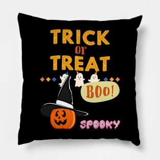 Happy Halloween Trick or Treat Witch Pumpkin Skull Spooky Pillow