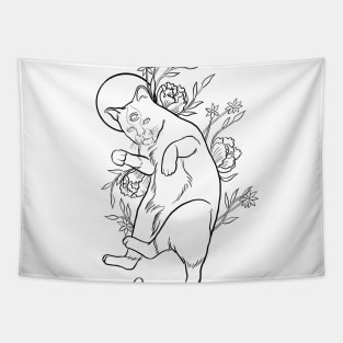 Mystical floral cat line art Tapestry