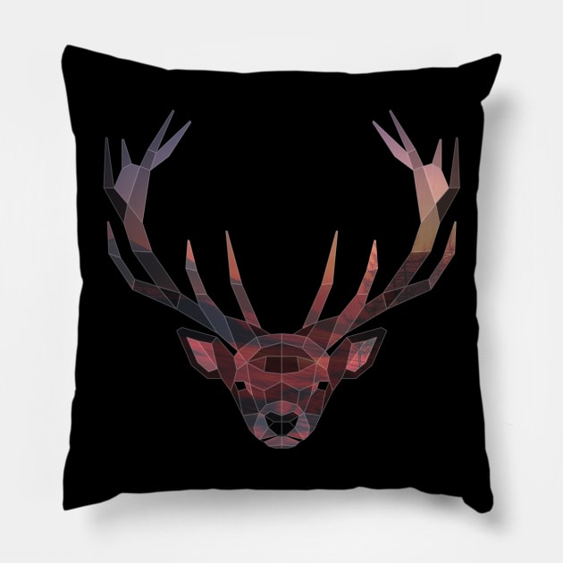 Deer Low Poly Double Exposure Art Pillow by Jay Diloy