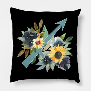 Sagittarius Horoscope Zodiac Blue Sunflower Design Pillow