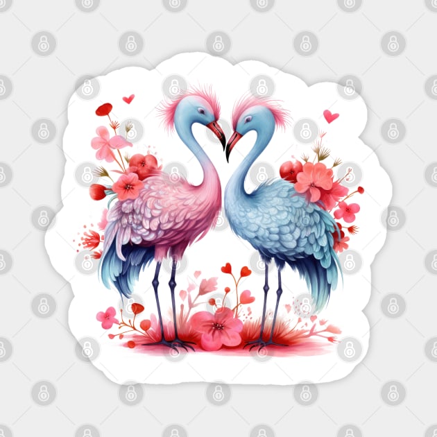 Valentine Kissing Ostrich Bird Couple Magnet by Chromatic Fusion Studio