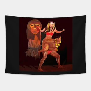Princess Carried into Battle Polynesian Dance Tapestry