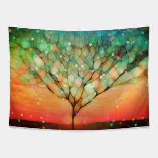 Single tree and sparkles rain Tapestry