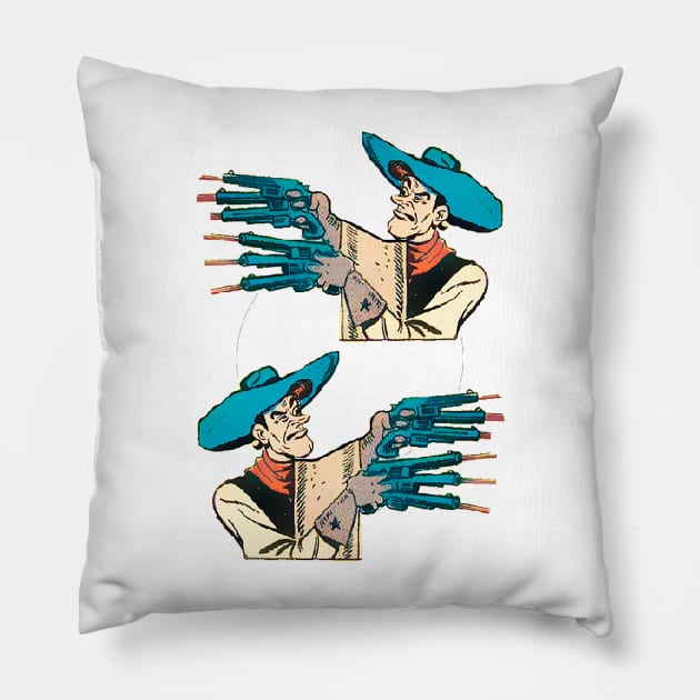 Multiple guns to shoot many shots Happy Cowboy Pillow by Marccelus