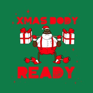 “Xmas Body Ready” Weight Lifting Black Santa T-Shirt