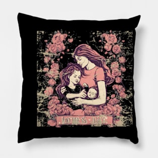 mom with her kids cool vintage gift Pillow