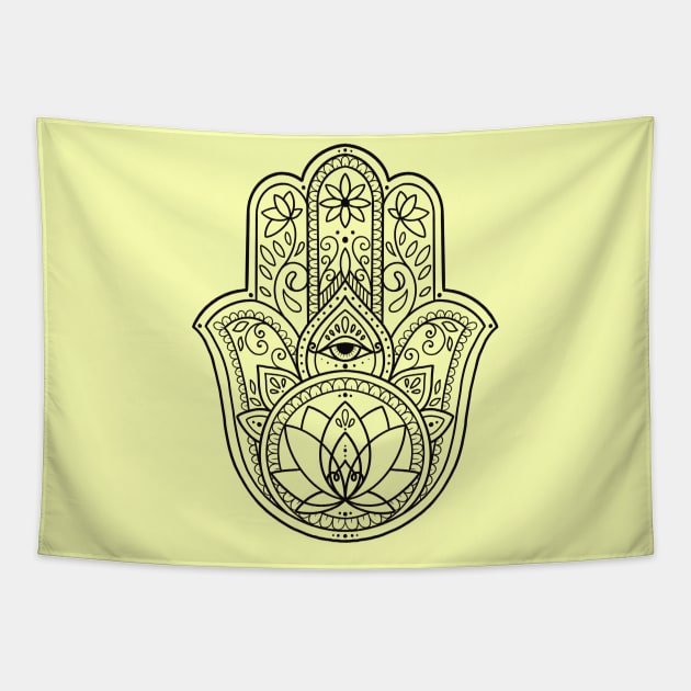 Hamsa Hand and Lotus Flower by Lorna Laine Tapestry by Lorna Laine