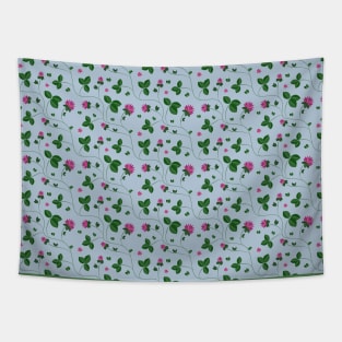 meadow flowers clover blue background pattern Tapestry