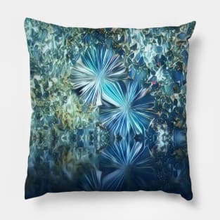 Etched glass dreamy cobalt blue flowers Pillow