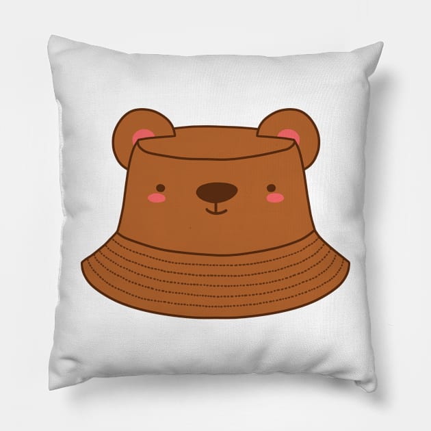 Bear bucket hat Pillow by Nikamii