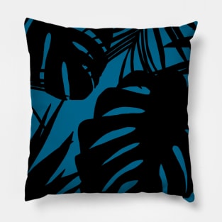 Tropical Leaves in Silhouette on Blue Pillow