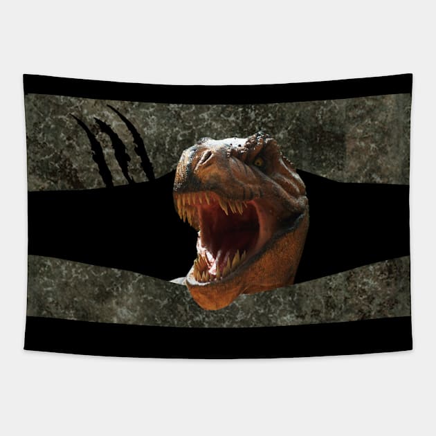 Trex Dinosaur Strike Back Tapestry by Bluepress