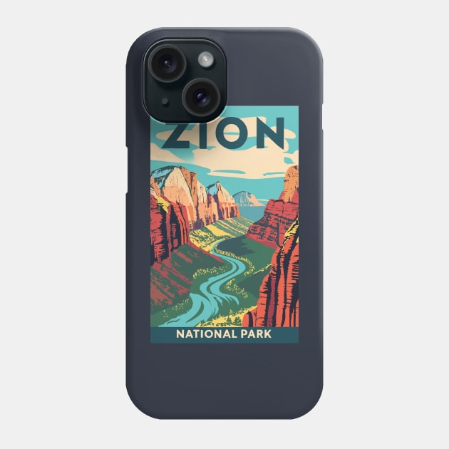A Vintage Travel Art of the Zion National Park - Utah - US Phone Case by goodoldvintage