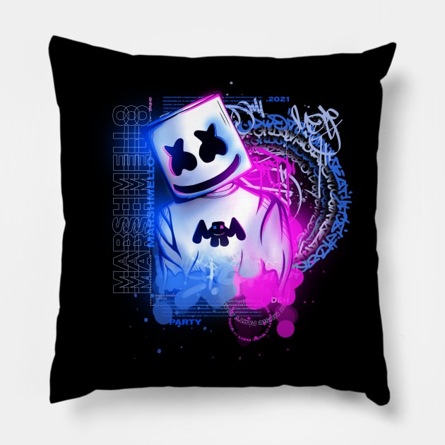 Marshmello | Modern Graffiti Synthwave Retrowave Pillow by DenielHast