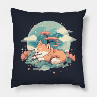 Cherry Blossom Dreams - Sleeping Shiba Inu Pillow