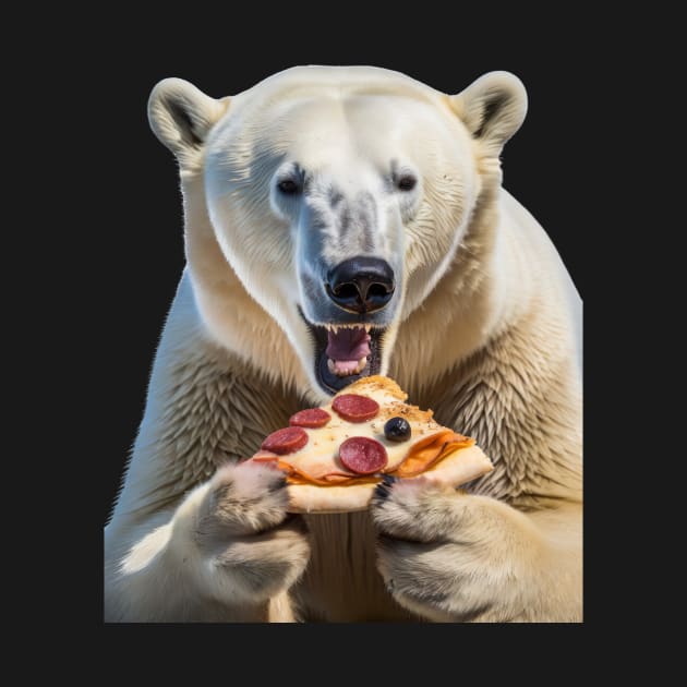 Polar bear eating pizza by Ingridpd