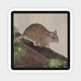 Wild Rat on Mossy Log Magnet