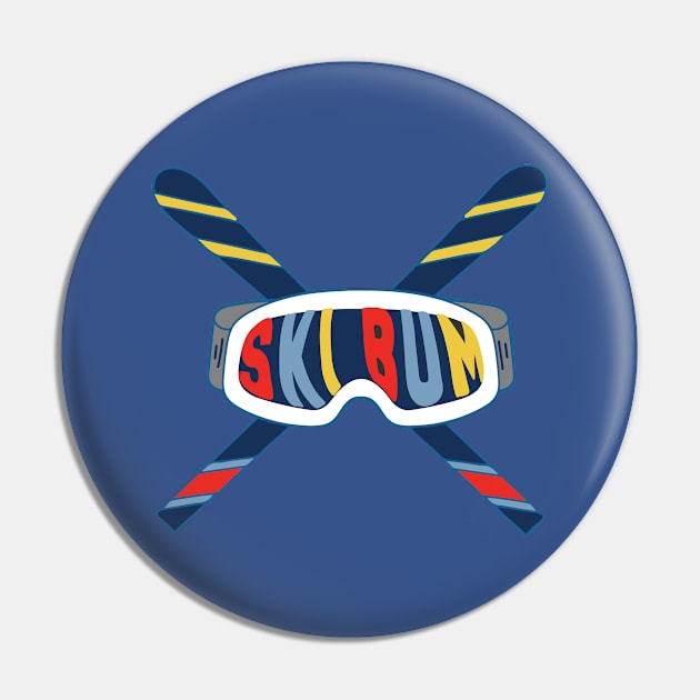 Ski Bum Ski Goggles and Crossed Skis Pin by SharksOnShore