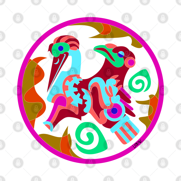 totonac birds in ancient mexican patterns ecopop floral glyph pictogram white by jorge_lebeau