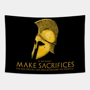 Ancient Spartan Warrior Helmet - Motivational Quote On Sacrifice Tapestry