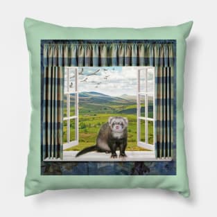 Back Home Ferret - Window Ferrets art Pillow