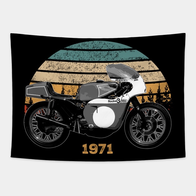 Works Rob North ‘Beezumph’ 1971 Vintage Motorcycle Design Tapestry by Madisen Harvey