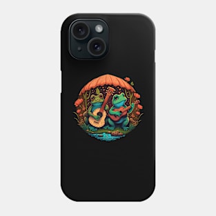 Cottagecore aesthetic cute frogs playing ukelele on Mushroom Phone Case