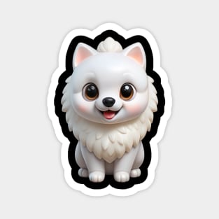 Adorable Kawaii White Pomeranian Puppy Cartoon Illustration Magnet