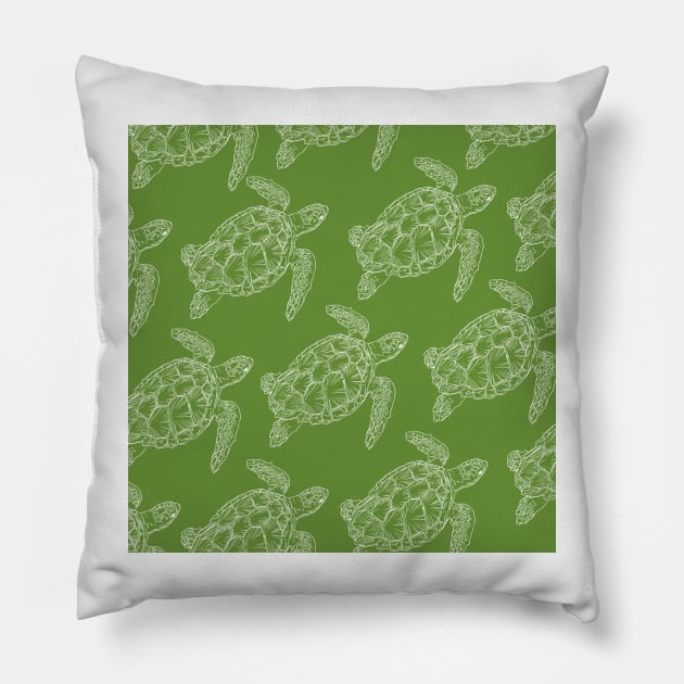 turtle aloha print pattern hawaii green and white Pillow by maplunk