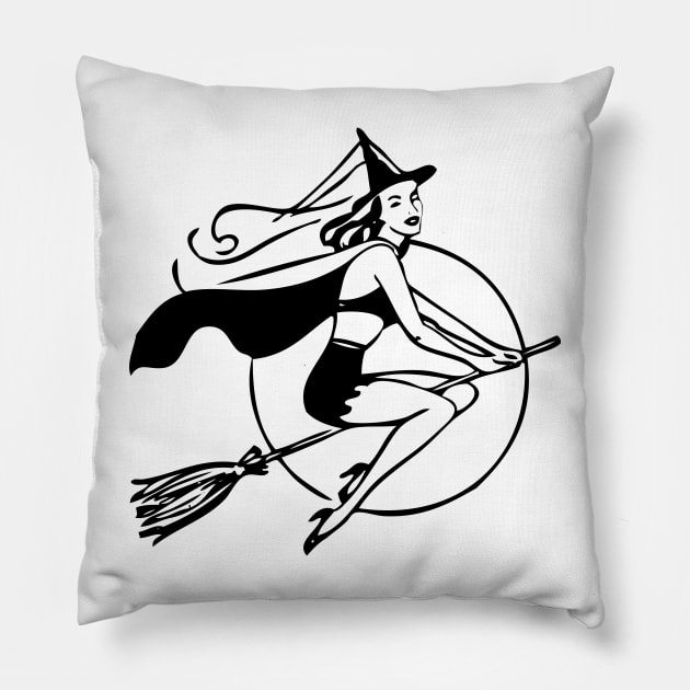 Witch on Broomstick | Retro Witch | Vintage Witch | Pretty Witch | Witches | Halloween | Pillow by Eclectic At Heart