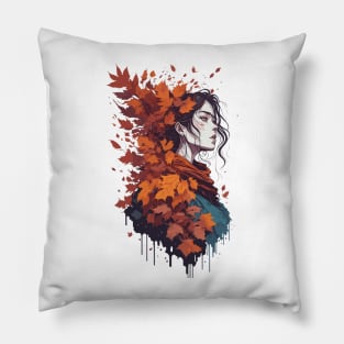 Fall girl with Autumn leaves Pillow