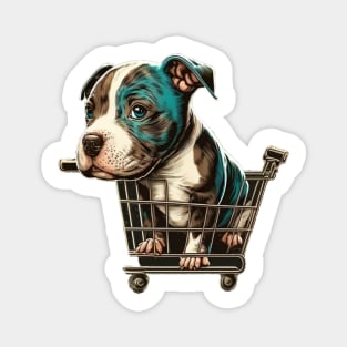 Cute Pitbull In A Shopping Cart Magnet