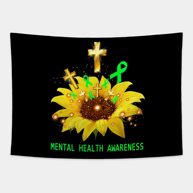 MENTAL HEALTH Awareness Sunflower Faith Hope Love Tapestry by ThePassion99