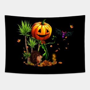 Funny pumpkin with bat Tapestry