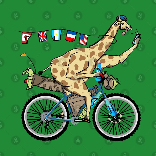 Giraffe riding a bikepacking bike by mailboxdisco