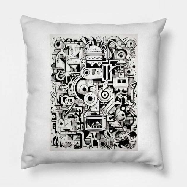 Cartoon Anteater Graffiti #2 Pillow by Chromatic Fusion Studio