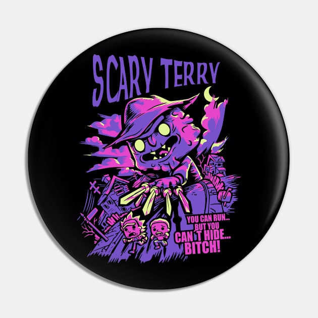 Scary Terry Graphic Design Pin by Planet of Tees