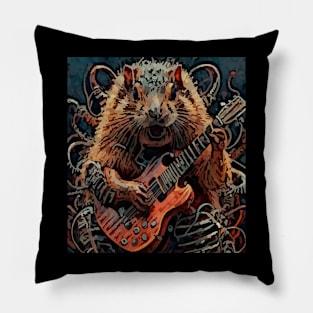 watercolor guitar playing cybernetic groundhog Pillow