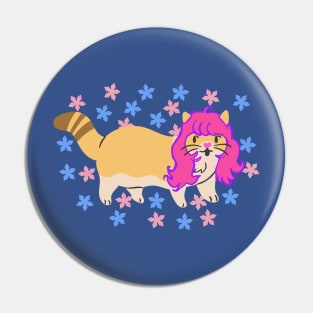 Cat Wearing a Pink Wig With Flowers Pin