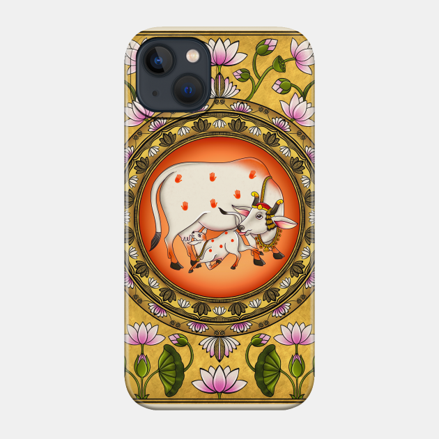 Pichwai lotus Folk art - Pichwai Cow - Phone Case