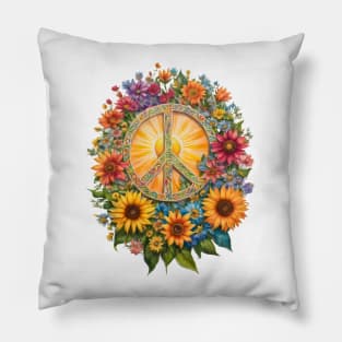 Flower Power Peace Sign by Free Spirits & Hippies Pillow